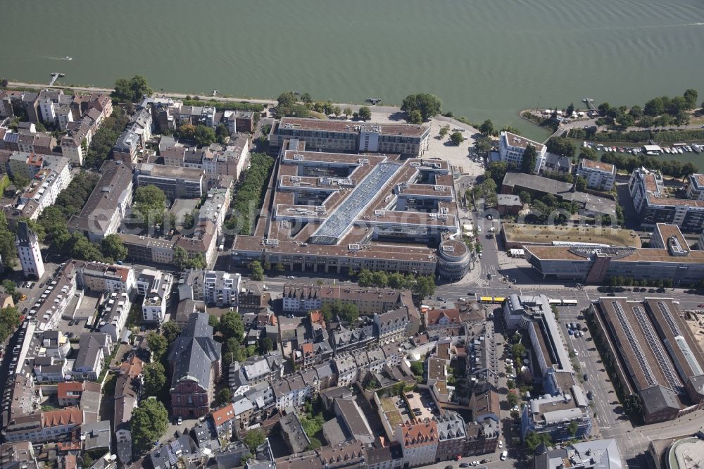 Mainz from above - Office and commercial building Fort Malakoff Park on the Rheinstrasse in the old town of Mainz in the state Rhineland-Palatinate