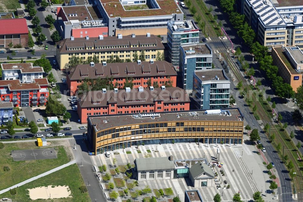 Berlin from above - Office and business building Am Forum und Ecowiss on Erich-Thilo-Strasse - Forumplatz and Rudower Chaussee in the Adlershof district in Berlin, Germany