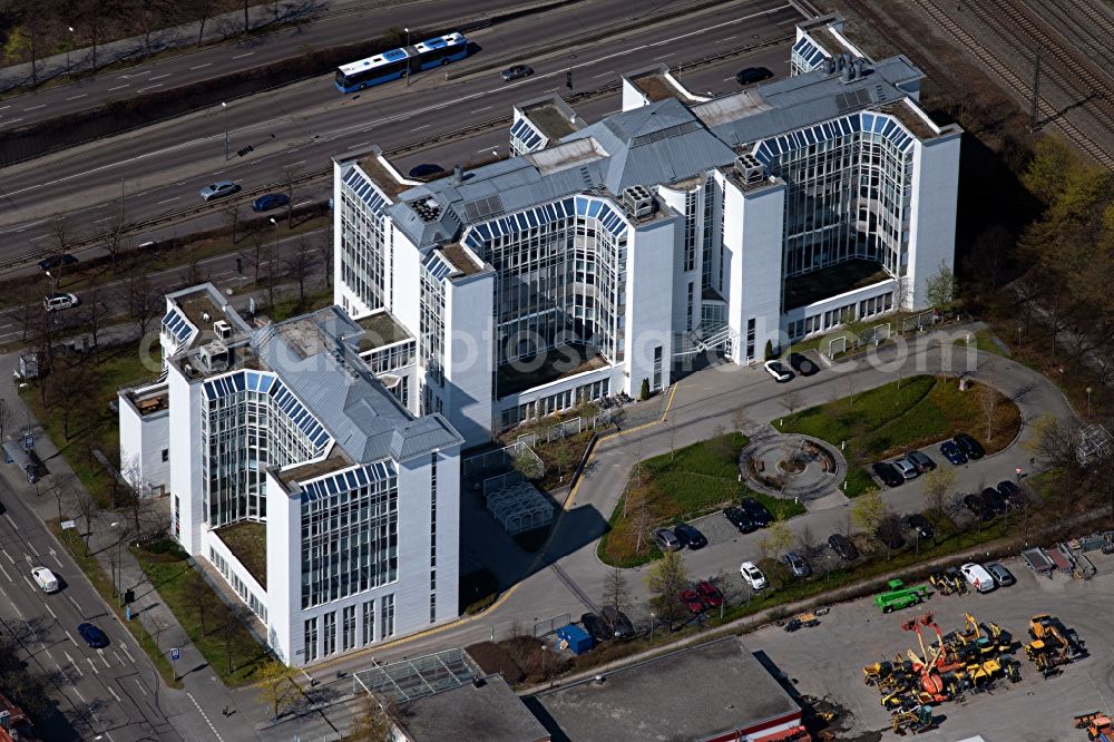 München from above - Office building of an administration and administration building on Hansastrasse in the district Sendling-Westpark in Munich in the state Bavaria, Germany