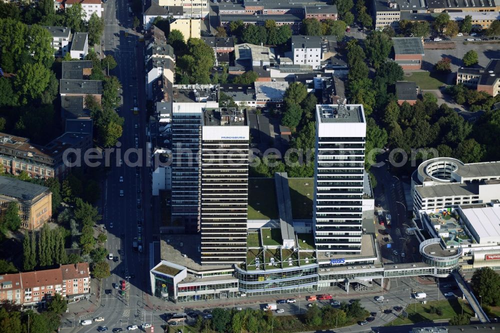 Hamburg from above - Office and Geschaeftshaus- skyscrapers Mundsburg Tower in Hamburg