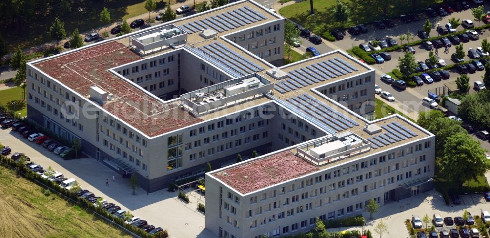 Aerial image Dortmund - Office and commercial building construction management AOK at the West Avenue Stockumer / Tiranaweg in Dortmund in North Rhine-Westphalia