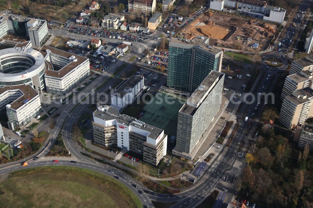 Aerial image Offenbach - View of the office and business Omega-house at the Strahlenbergerstreet in Offenbach