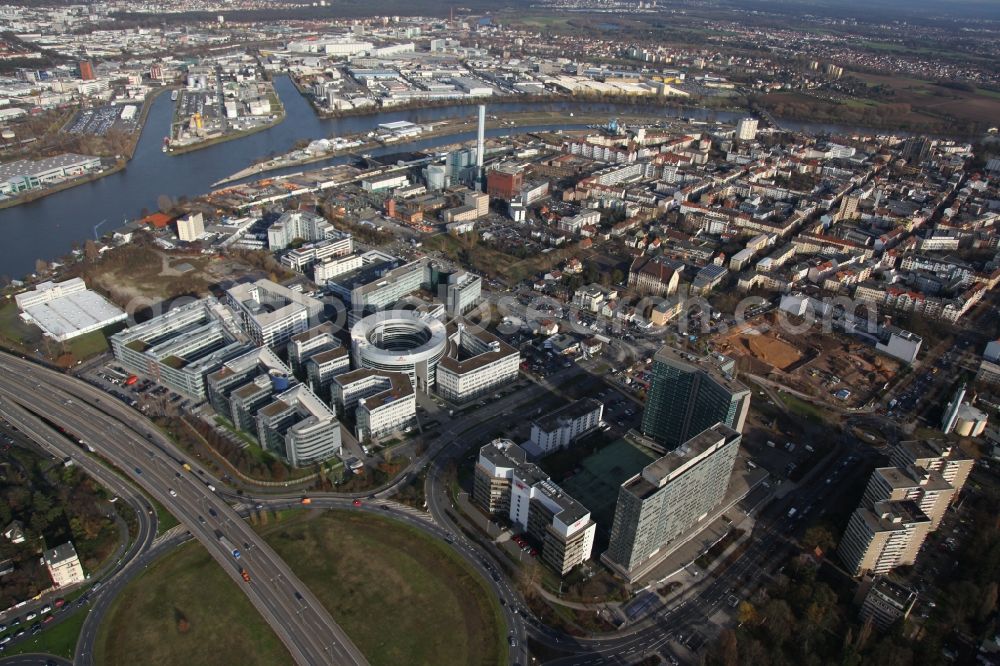 Aerial photograph Offenbach - View of the office and business Omega-house at the Strahlenbergerstreet in Offenbach