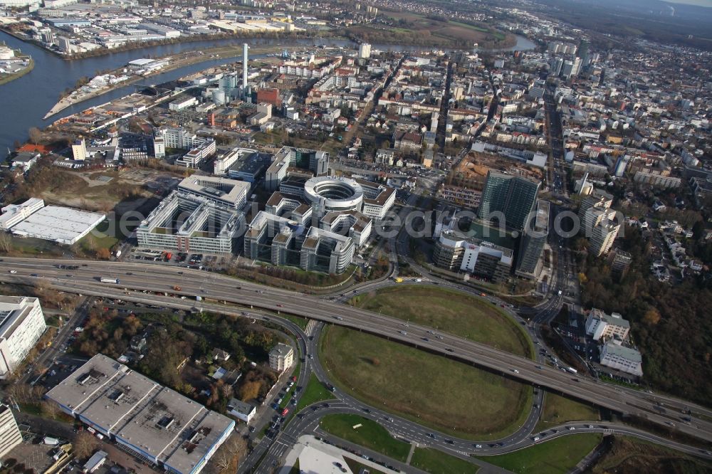 Aerial photograph Offenbach - View of the office and business Omega-house at the Strahlenbergerstreet in Offenbach