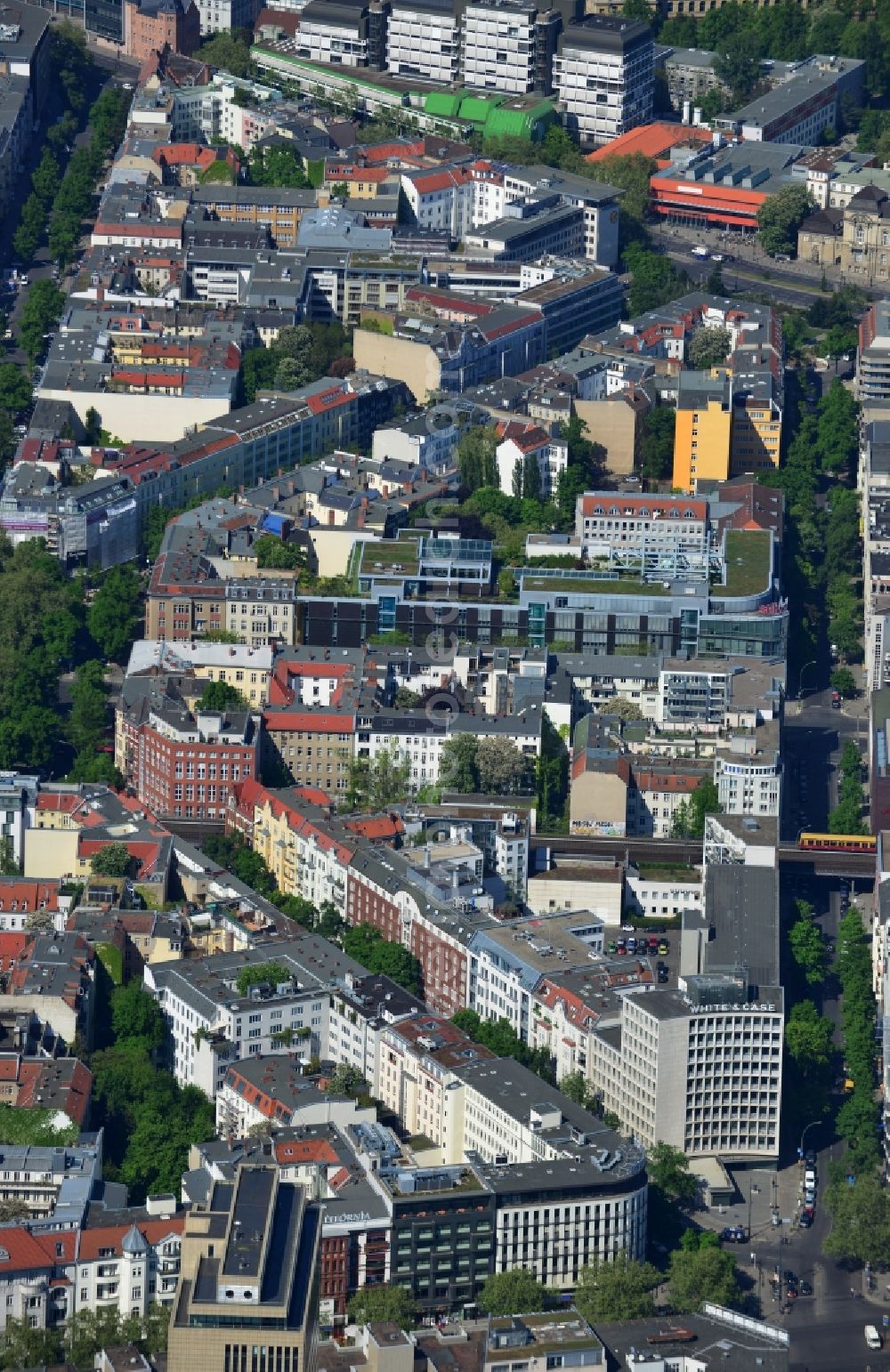 Berlin from the bird's eye view: Office and retail building at the Kantstrasse corner Uhland Strasse in Berlin - Charlottenburg