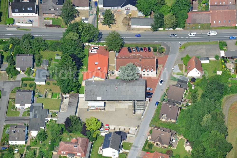 Aerial image Unna - Office and retail building at the Vaerstbrücke in Unna in North Rhine-Westphalia. The building is the headquarters of the group Markus Gerold