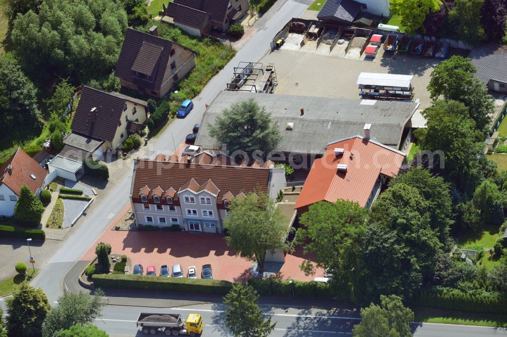 Aerial image Unna - Office and retail building at the Vaerstbrücke in Unna in North Rhine-Westphalia. The building is the headquarters of the group Markus Gerold