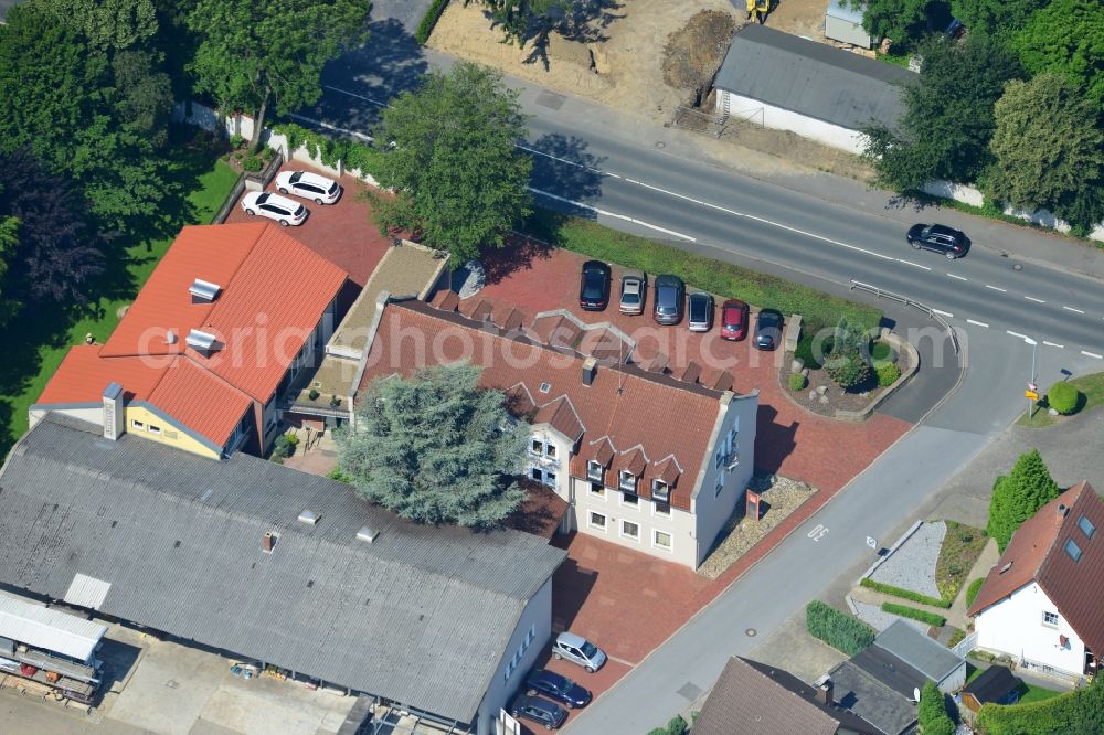 Unna from above - Office and retail building at the Vaerstbrücke in Unna in North Rhine-Westphalia. The building is the headquarters of the group Markus Gerold