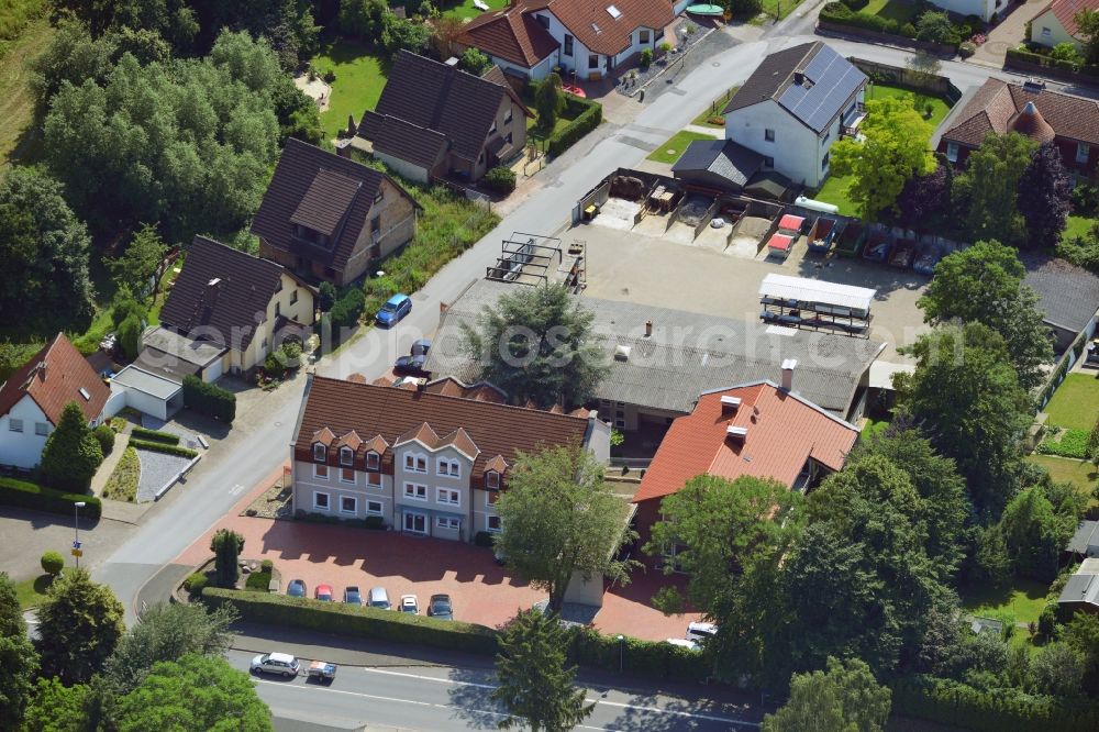 Unna from the bird's eye view: Office and retail building at the Vaerstbrücke in Unna in North Rhine-Westphalia. The building is the headquarters of the group Markus Gerold