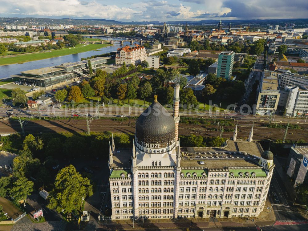 Dresden from above - Building of the mosque Yenidze on Weisseritzstrasse in Dresden in the state Saxony, Germany