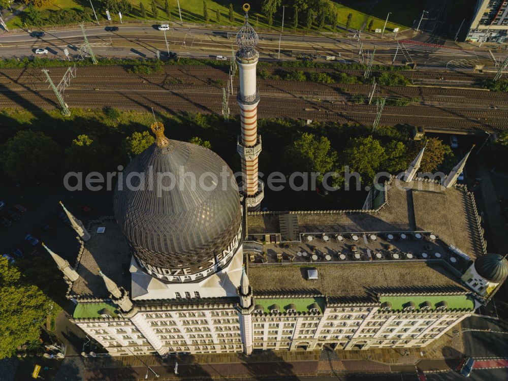 Dresden from the bird's eye view: Building of the mosque Yenidze on Weisseritzstrasse in Dresden in the state Saxony, Germany