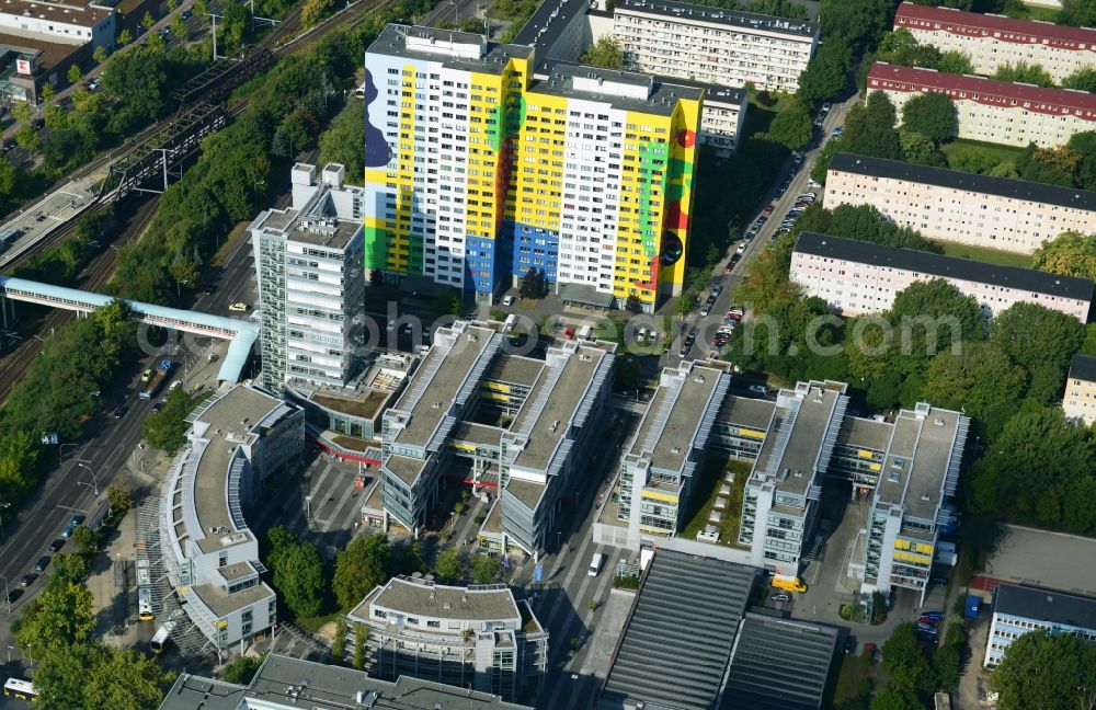 Aerial image Berlin Friedrichshain - Office and commercial building brain area Storkower arc of Jost Hurler investment and management company GmbH in Storkower Strasse in Berlin