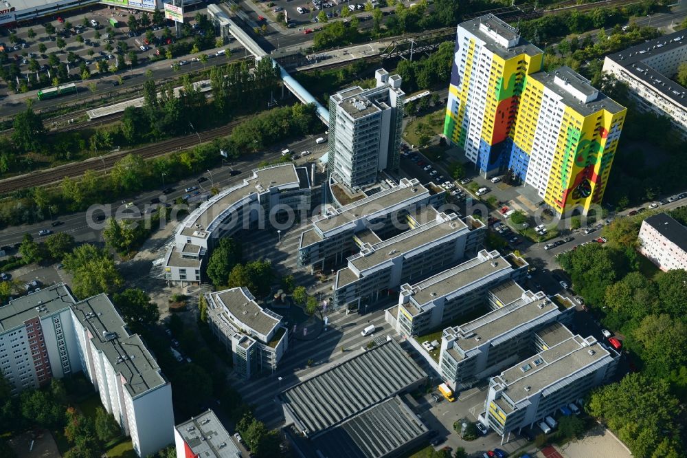 Aerial photograph Berlin Friedrichshain - Office and commercial building brain area Storkower arc of Jost Hurler investment and management company GmbH in Storkower Strasse in Berlin