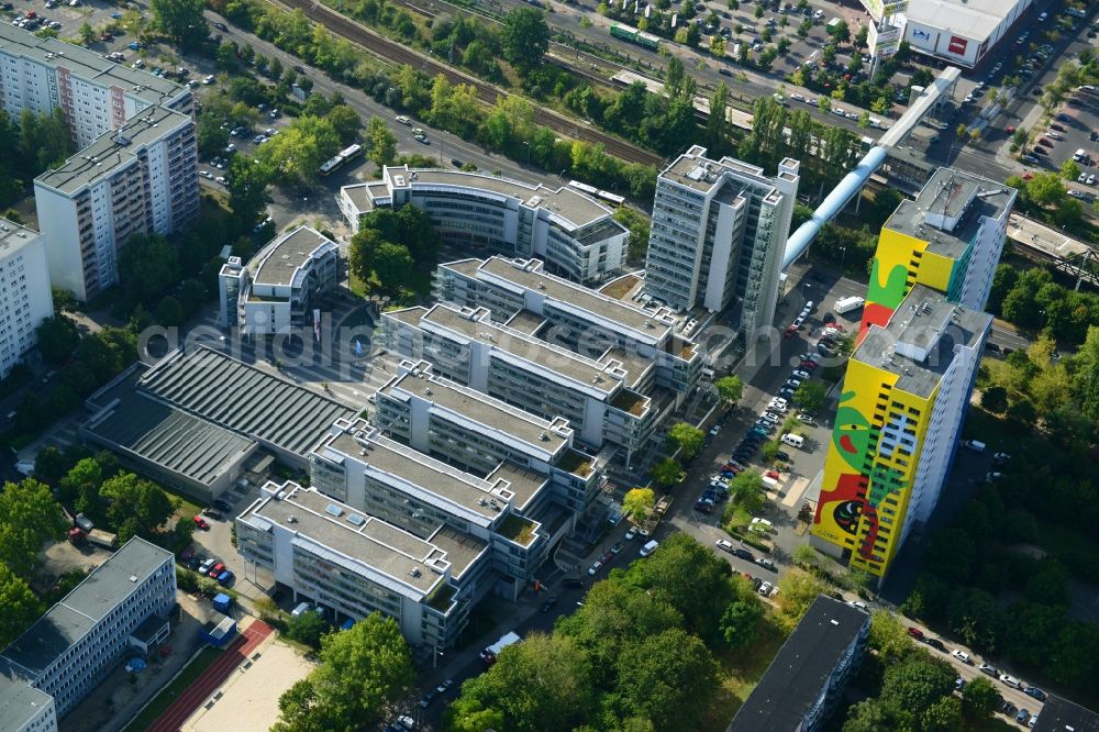 Aerial image Berlin Friedrichshain - Office and commercial building brain area Storkower arc of Jost Hurler investment and management company GmbH in Storkower Strasse in Berlin