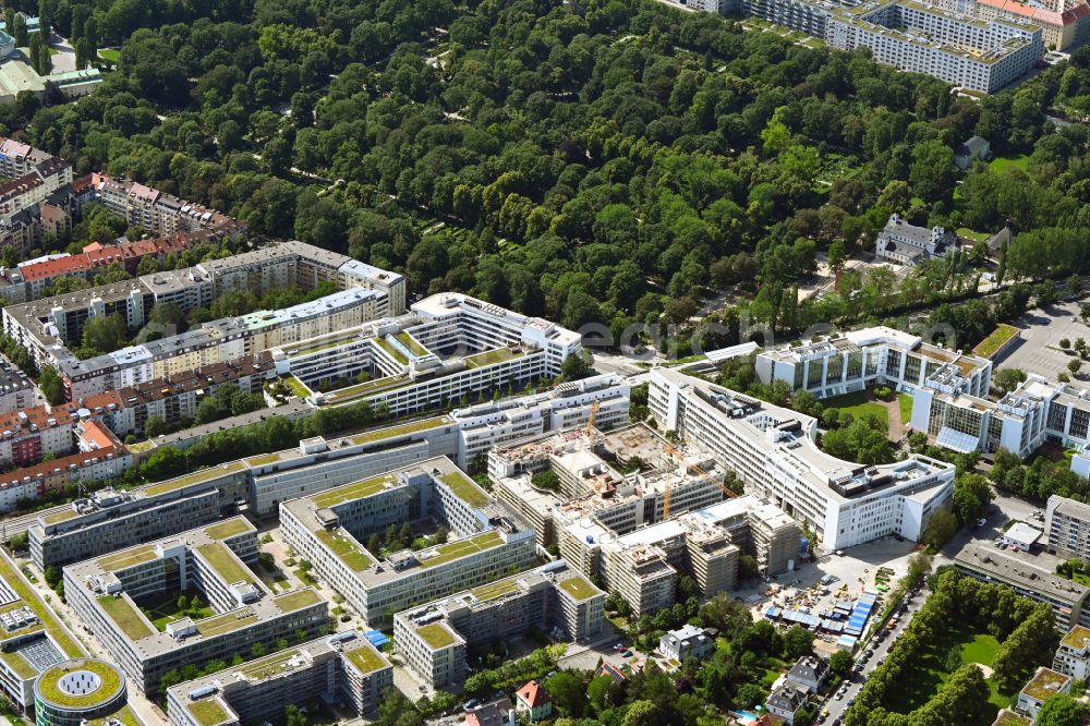 Aerial photograph München - Revitalization construction site in the office and commercial building ensemble WEISSES QUARTIER St. Martin Strasse and Werinherstrasse in the district Ramersdorf-Perlach in Munich in the state Bavaria, Germany