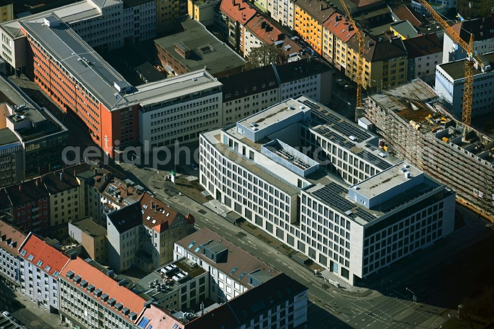 Nürnberg from the bird's eye view: Office and commercial building of AOK Mittelfranken Am Frauentor in the district Tafelhof in Nuremberg in the state Bavaria, Germany