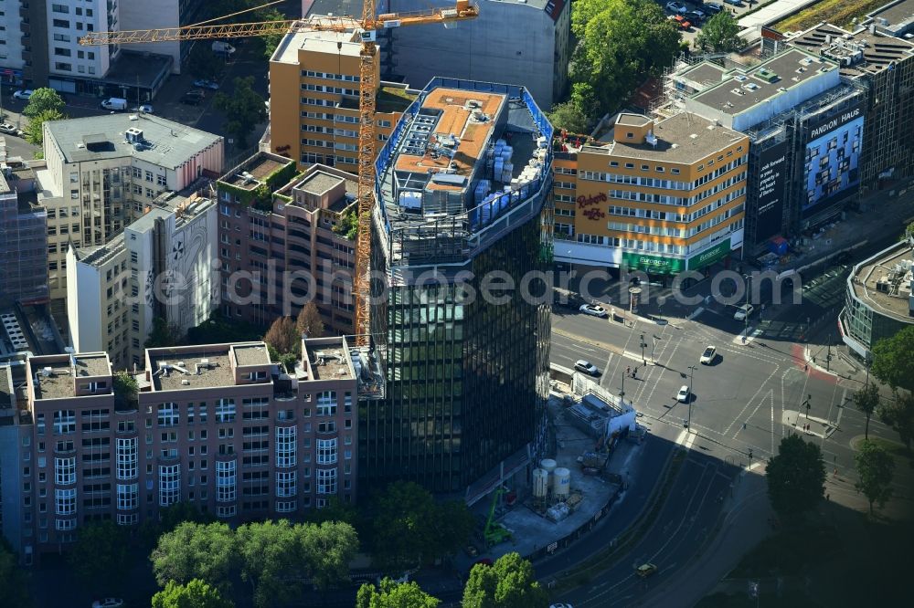 Berlin from above - Construction site to build a new office and commercial building on Budapester Strasse corner Kurfuerstenstrasse on place Olof-Palme-Platz in the district Tiergarten in Berlin, Germany