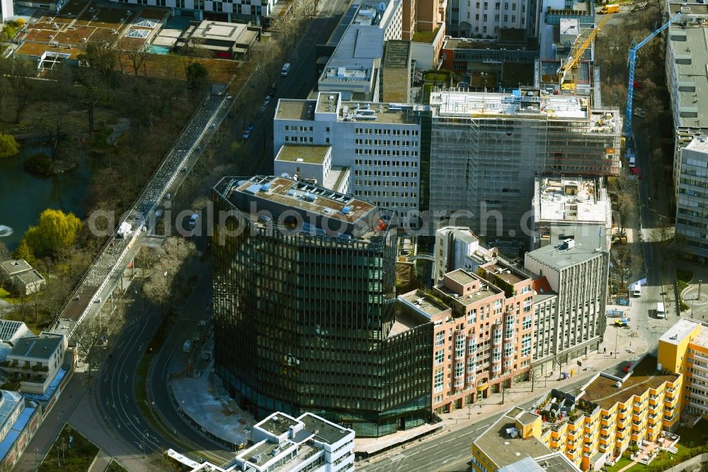 Berlin from above - Construction site to build a new office and commercial building on Budapester Strasse corner Kurfuerstenstrasse on place Olof-Palme-Platz in the district Tiergarten in Berlin, Germany