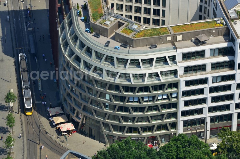 Aerial photograph Berlin Mitte - View at the construction site from Hackescher quarters, a new office and commercial complex in the middle. Investor is the investment company Hackesches Quarter mbH & Co. KG