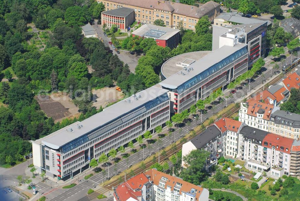 Leipzig from above - Büro- und Geschäftshauskomplex der IKV GMBH an der Wichernstraße in Leipzig.