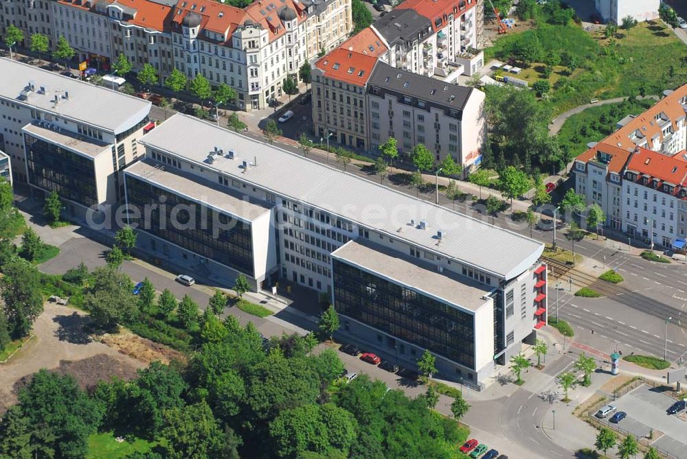 Leipzig from above - Büro- und Geschäftshauskomplex der IKV GMBH an der Wichernstraße in Leipzig.