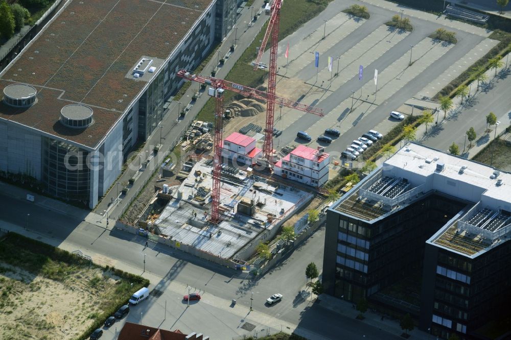 Aerial image Berlin Friedrichshain - View Office and commercial building construction Arena Boulevard at the Valeska Gert, corner Mariane von Rantzau-Straße in Berlin-Friedrichshain