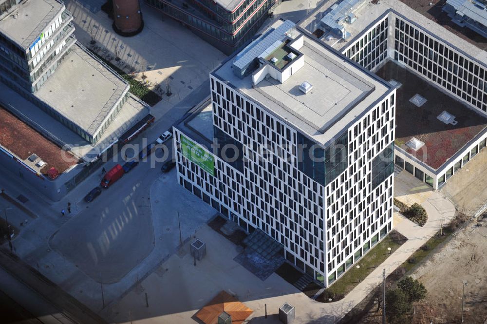 Aerial image München - Office and retail building new buildings on the site of the former freight depot today Arnulfpark in Munich