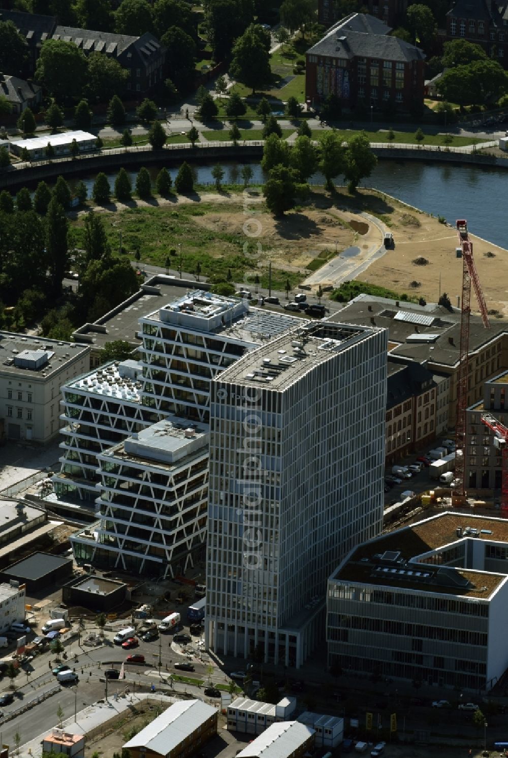 Berlin from the bird's eye view: Office high-rise Tour Total in Europacity on Heidestrasse in Berlin in Germany