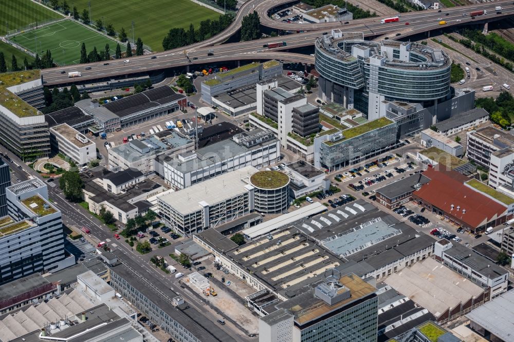 Stuttgart from above - office and corporate management high-rise building of Daimler Van Technology Center (VTC) on Merceofstrasse in the district Benzviertel in Stuttgart in the state Baden-Wurttemberg, Germany