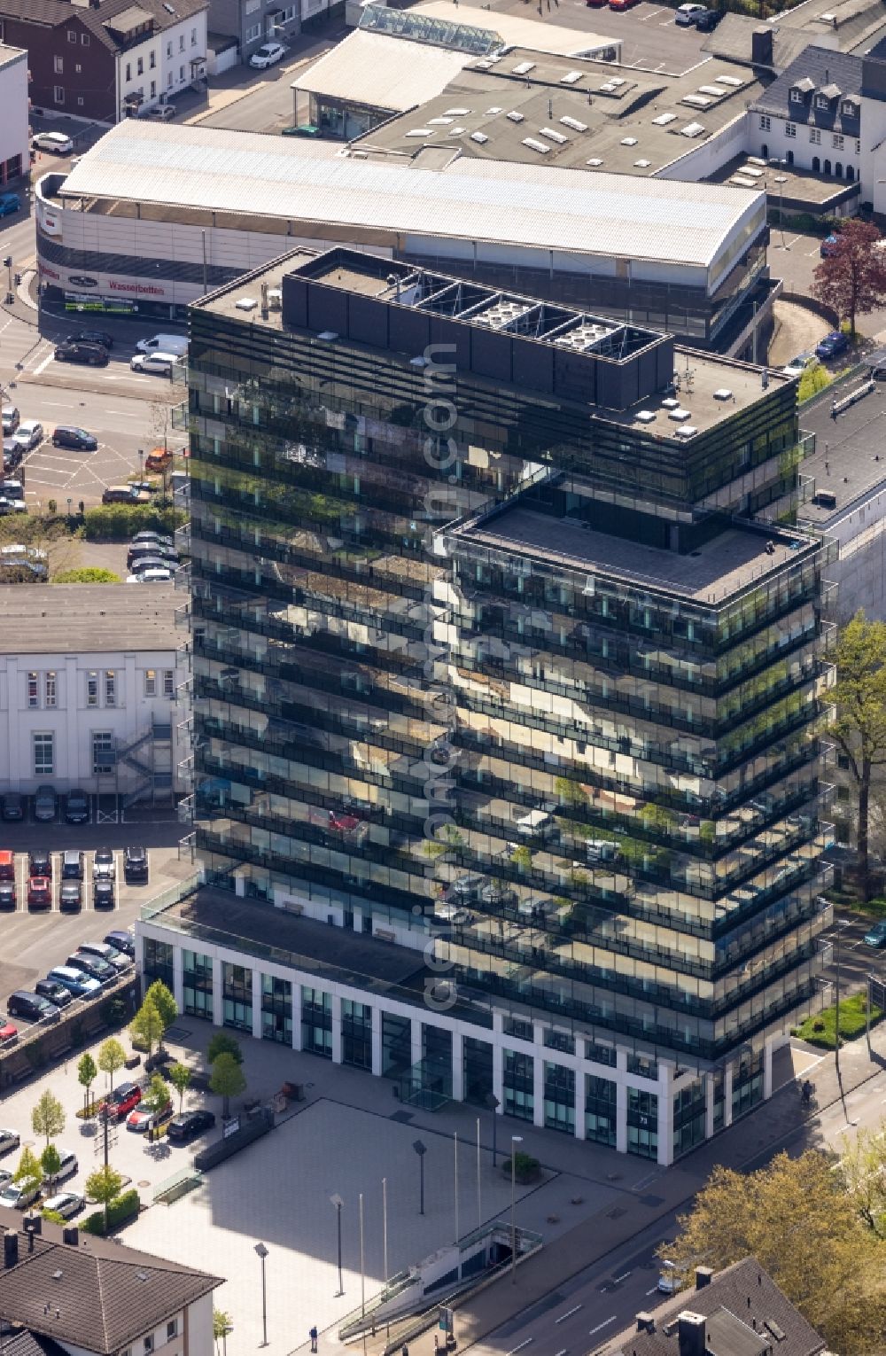 Aerial image Siegen - Office and corporate management high-rise building ofKommunalverwaltung Kreis Siegen-Wittgenstein in Siegen in the state North Rhine-Westphalia, Germany