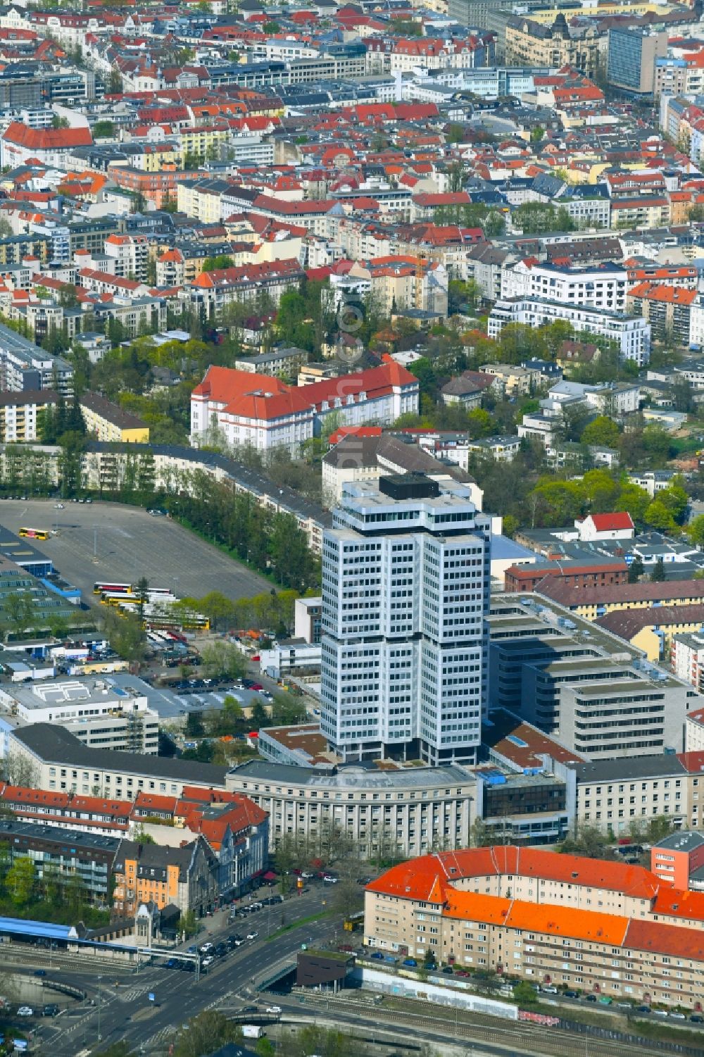 Berlin from the bird's eye view: Office and corporate management high-rise building Deutsche Rentenversicherung Bund DRV in the district Charlottenburg in Berlin, Germany