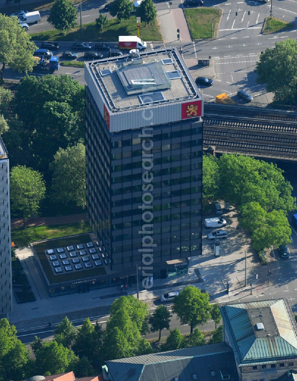 Aerial image Hamburg - Office and corporate management high-rise building Finnlandhaus on street Esplanade in Hamburg, Germany