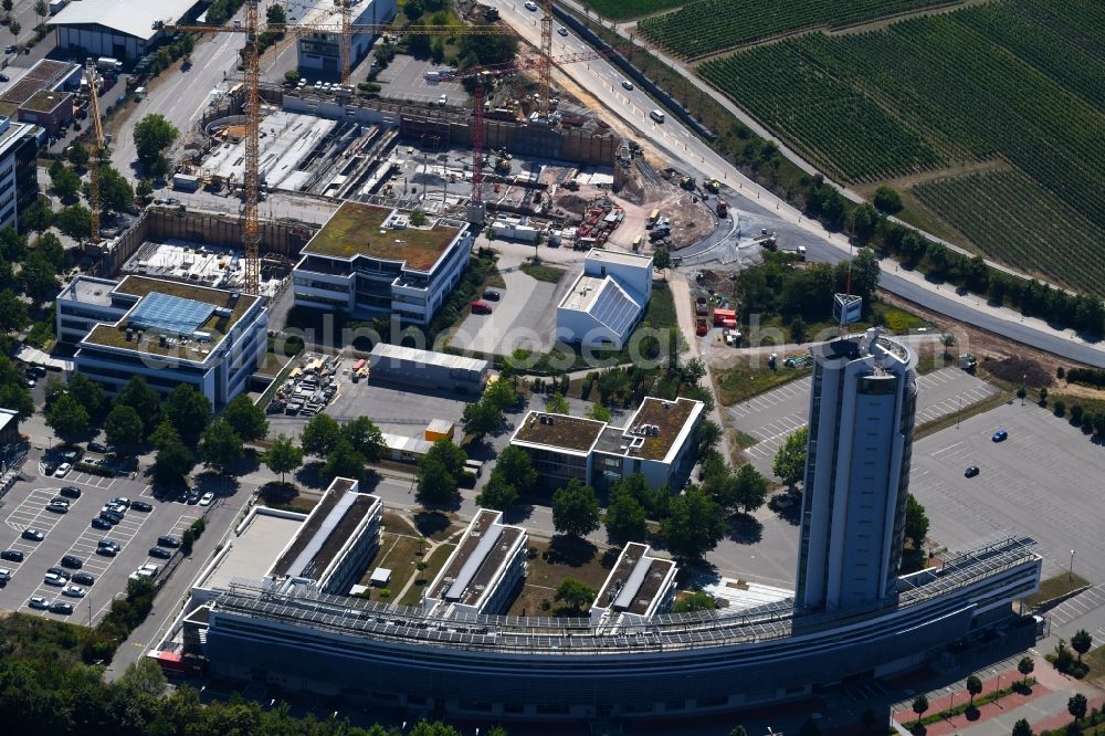 Aerial image Neckarsulm - Office and corporate management high-rise building of Fujitsu TDS GmbH on Konrad-Zuse-Strasse in Neckarsulm in the state Baden-Wurttemberg, Germany