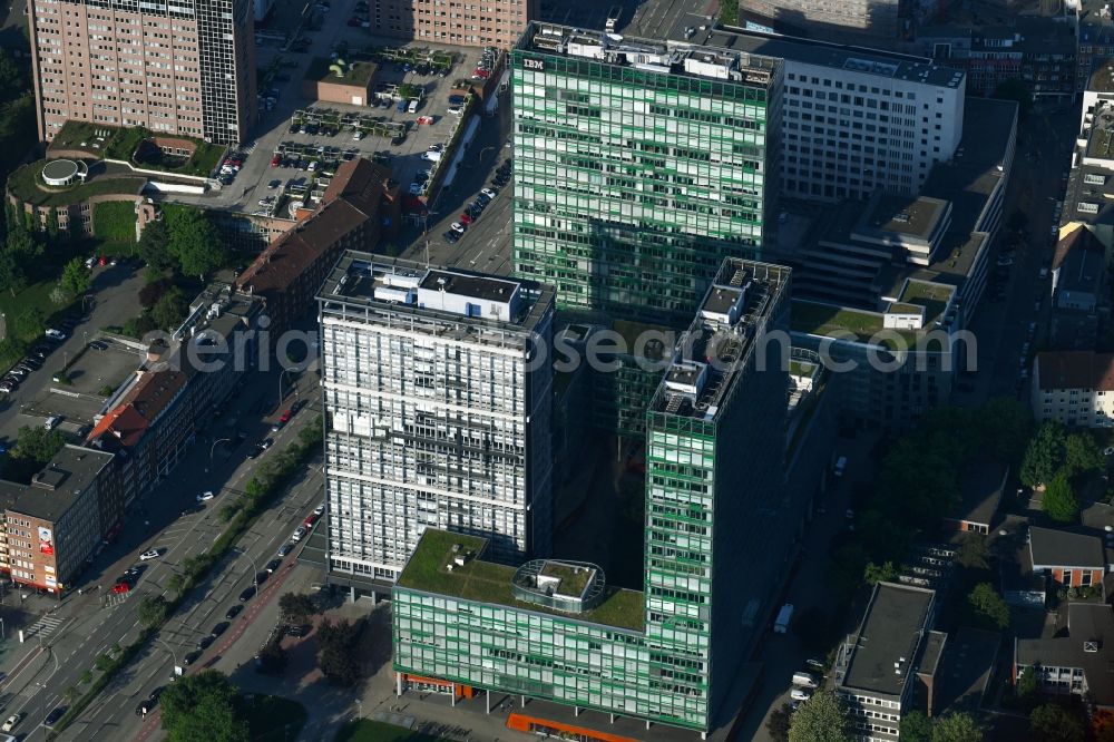 Hamburg from above - Office and corporate management high-rise building IBM Germany GmbH Beim Strohhause in Hamburg, Germany