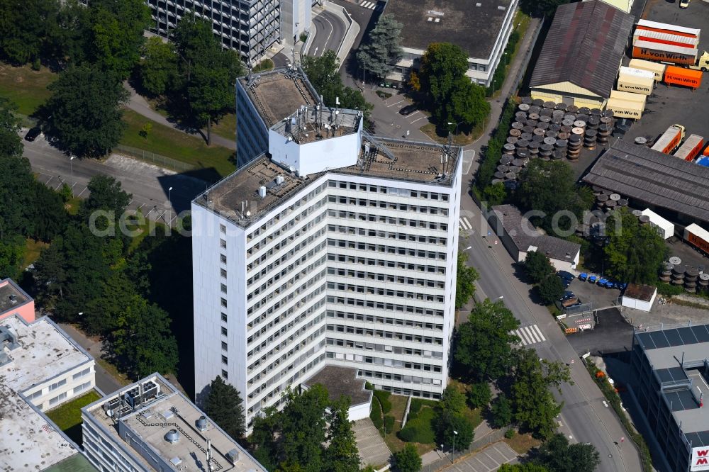 Aerial photograph Stuttgart - Office and corporate management high-rise building on Lorenzstrasse in the district Zuffenhausen in Stuttgart in the state Baden-Wurttemberg, Germany