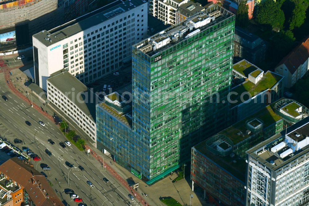 Aerial image Hamburg - Office and corporate management high-rise building Beim Strohhause in the district Sankt Georg in Hamburg, Germany