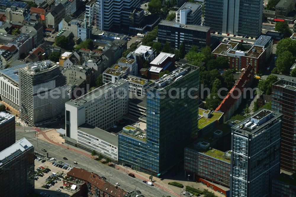 Hamburg from the bird's eye view: Office and corporate management high-rise building Beim Strohhause in the district Sankt Georg in Hamburg, Germany