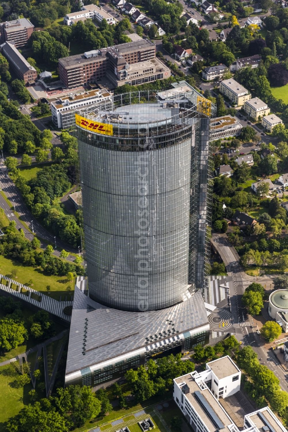 Aerial image Bonn - Office and corporate management high-rise building Post Tower on Charles-de-Gaulle-Strasse in the district Gronau in Bonn in the state North Rhine-Westphalia, Germany