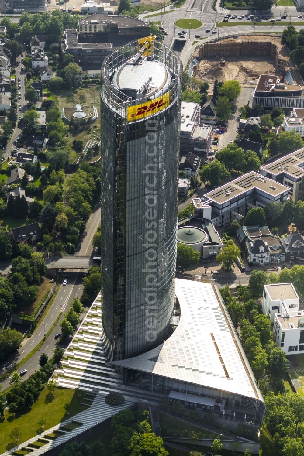 Aerial image Bonn - Office and corporate management high-rise building Post Tower on Charles-de-Gaulle-Strasse in the district Gronau in Bonn in the state North Rhine-Westphalia, Germany