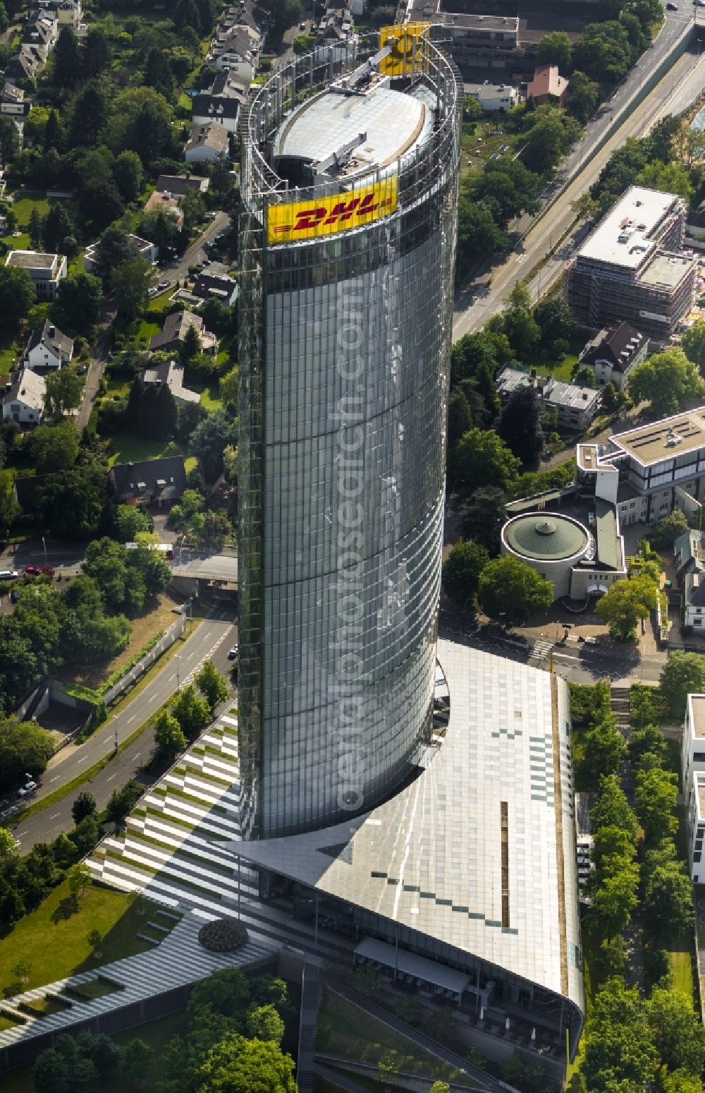 Bonn from above - Office and corporate management high-rise building Post Tower on Charles-de-Gaulle-Strasse in the district Gronau in Bonn in the state North Rhine-Westphalia, Germany