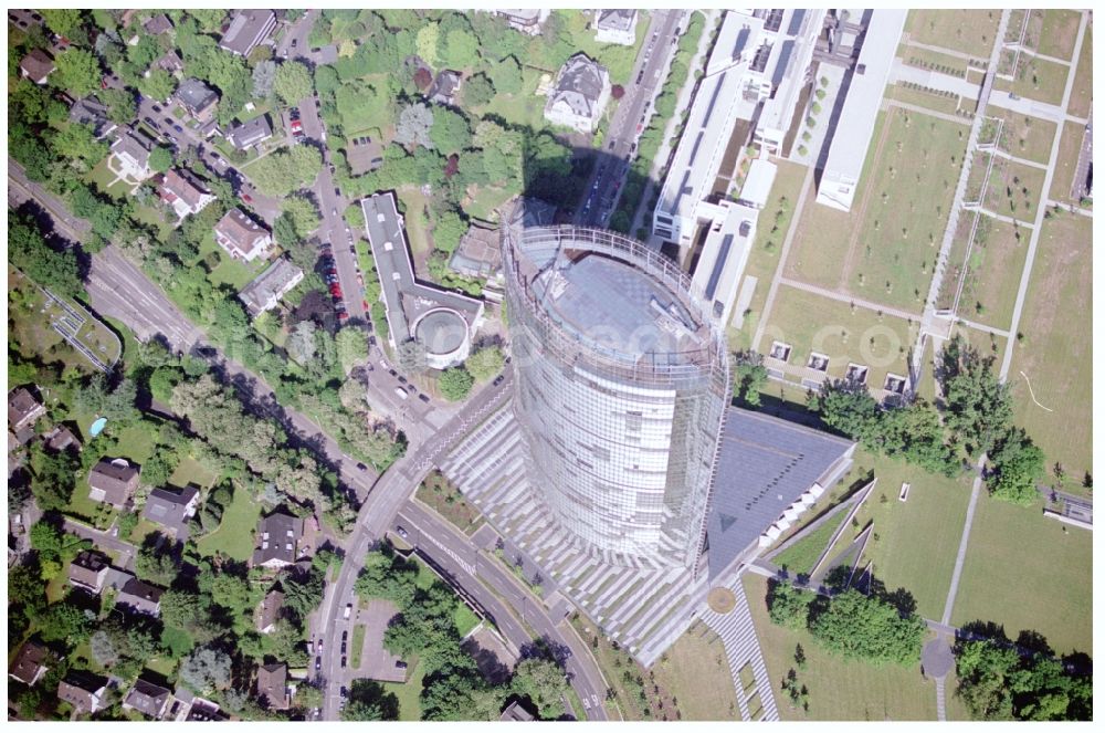 Bonn from above - Office and corporate management high-rise building Post Tower on Charles-de-Gaulle-Strasse in the district Gronau in Bonn in the state North Rhine-Westphalia, Germany