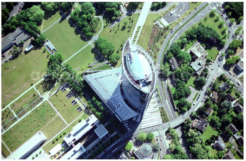 Bonn from above - Office and corporate management high-rise building Post Tower on Charles-de-Gaulle-Strasse in the district Gronau in Bonn in the state North Rhine-Westphalia, Germany