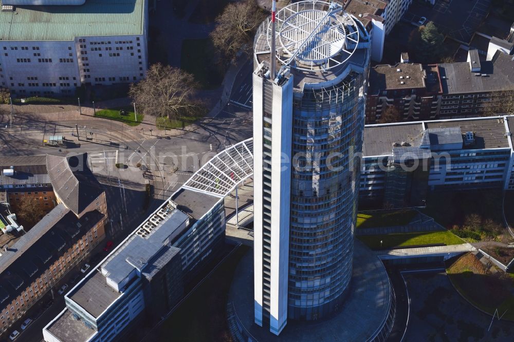 Aerial image Essen - Office and corporate management high-rise building RWE-Turm in the district Suedviertel in Essen in the state North Rhine-Westphalia, Germany