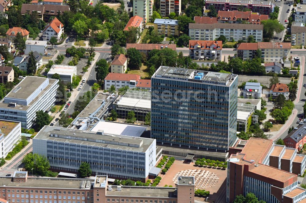 Aerial image Erlangen - Office and corporate management high-rise building of the Siemens AG on street Werner-von-Siemens-Strasse in Erlangen in the state Bavaria, Germany