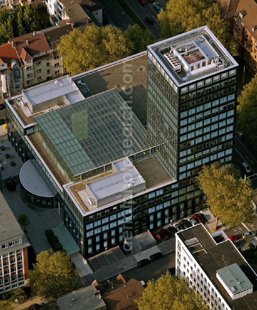 Bochum from the bird's eye view: Office and corporate management high-rise building Stadtwerke Bochum GmbH on Ostring in the district Innenstadt in Bochum in the state North Rhine-Westphalia, Germany