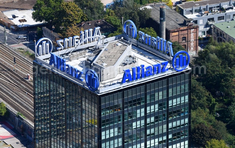 Berlin from above - Office and corporate management high-rise building An den Treptowers in the district Treptow in Berlin, Germany