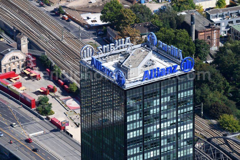 Berlin from the bird's eye view: Office and corporate management high-rise building An den Treptowers in the district Treptow in Berlin, Germany