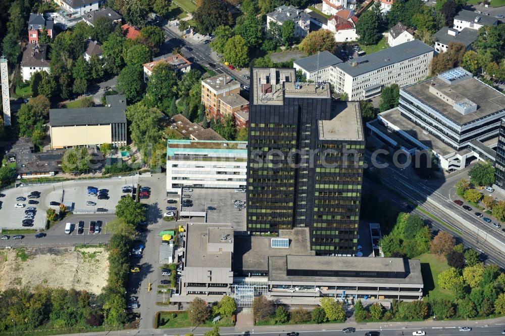 Aerial image Wiesbaden - Office and corporate management high-rise building Zircon-Tower on Gustav-Stresemann-Ring in Wiesbaden in the state Hesse, Germany