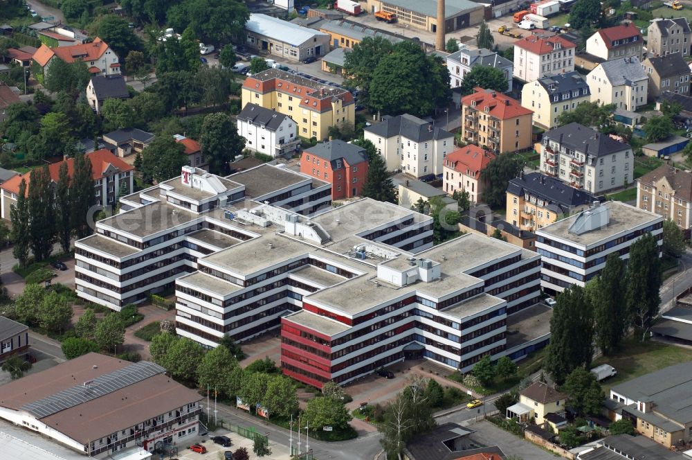 Radebeul from the bird's eye view: Office and administration buildings on the street Dresdner Strasse in Radebeul in Saxony