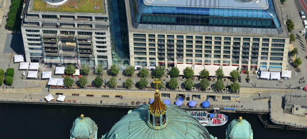 Aerial image Berlin Mitte - Office, residential and commercial building ensemble City Quartier Berlin Domaquaree in the city center Mitte district of Berlin